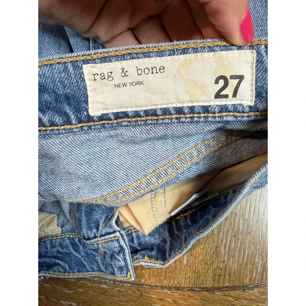 Rag & Bone Alex High Rise Straight Jeans Delavan with Holes Size 27 Button Fly